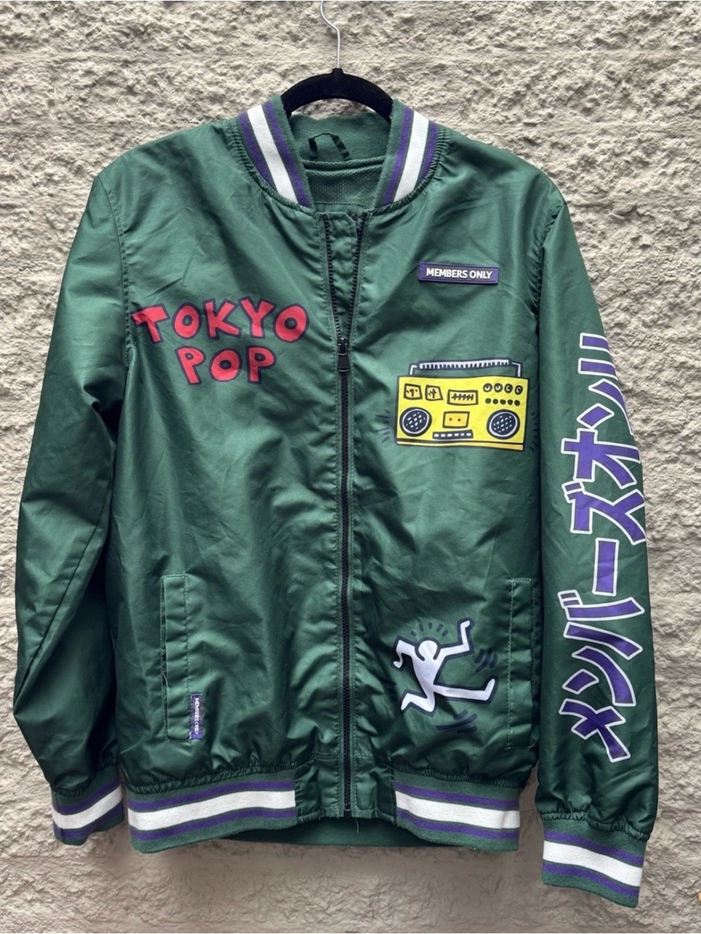 K. Haring Members Only Tokyo Pop Bomber Jacket Green Graphic Men’s Small